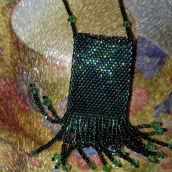 Handmade Beaded Tassel Amulet Pouch Necklace - Picture 2 of 3